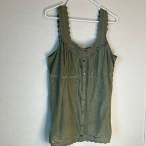 Maurice’s Square Neck Faux Button Down Lace Strap Olive Green Sheer Tank Sz 2